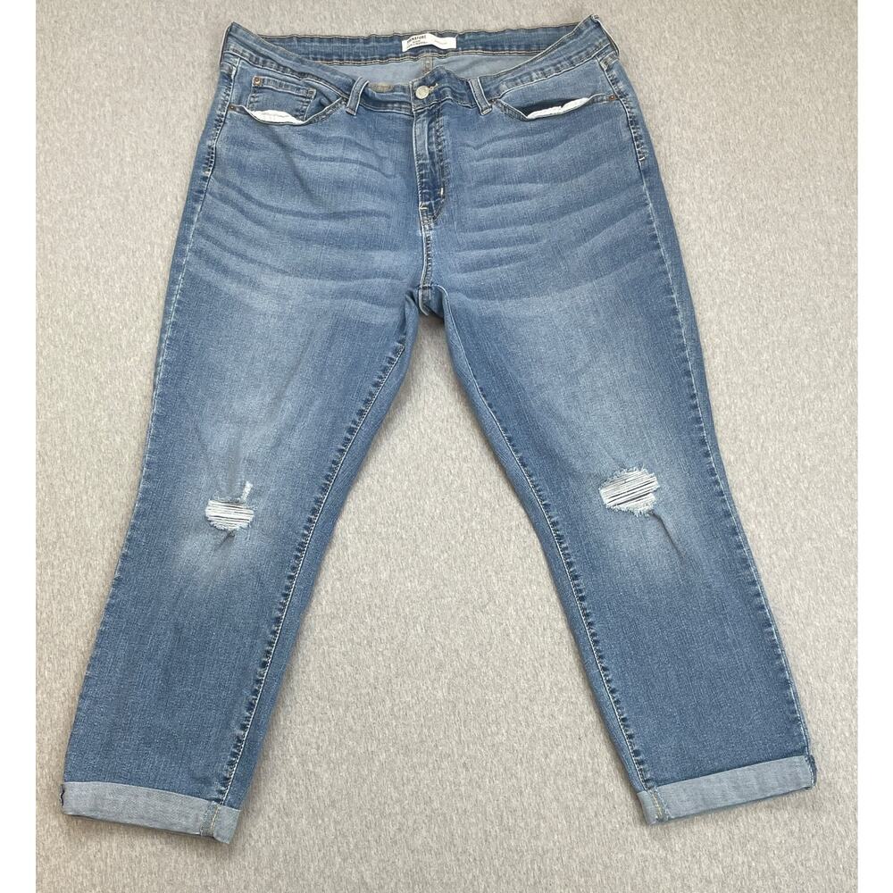 Levis Jeans Womens 18‎ Blue Signature Gold Distressed Cuffed Hem Boyfriend
